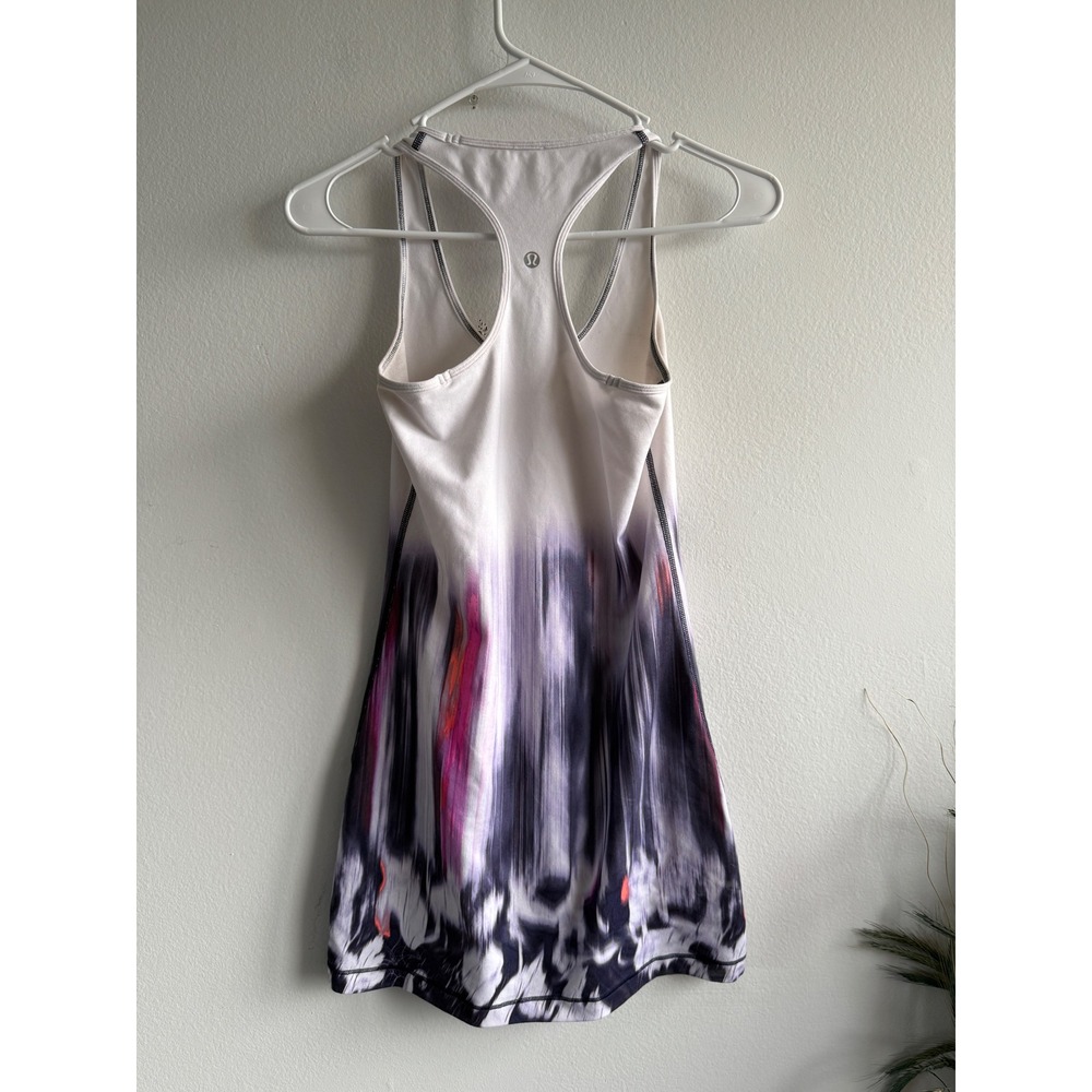 Lululemon Racerback Tank dress White Purple Abstract Print Built-in Bra 3527